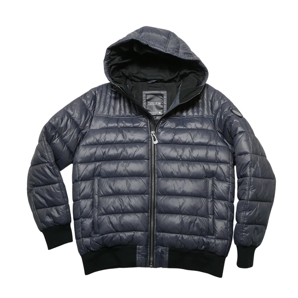 Noize Jacket Mens Large Gray Hooded Puffer Full Zip Cruelty Free Vegan Outdoor